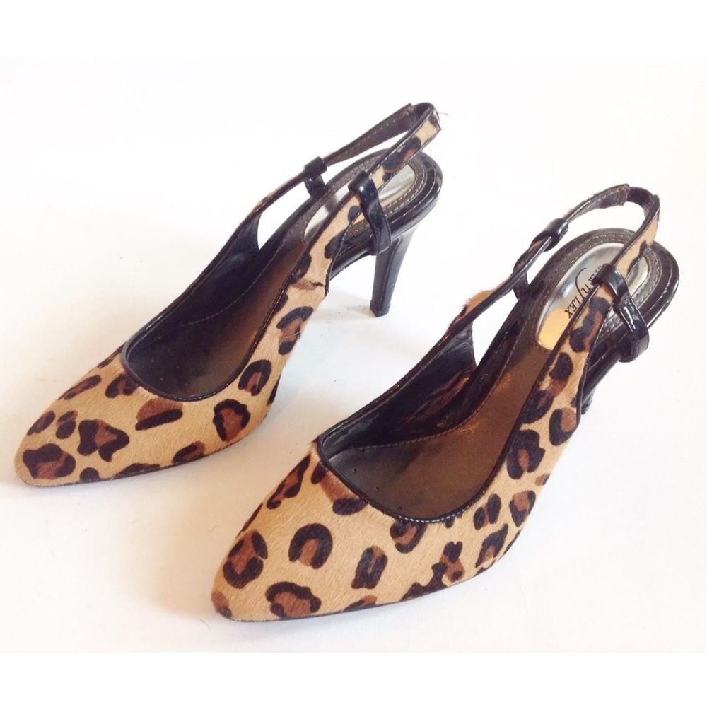 Alfani Step Flex Leopard Cow Fur Slingbacks Womens
